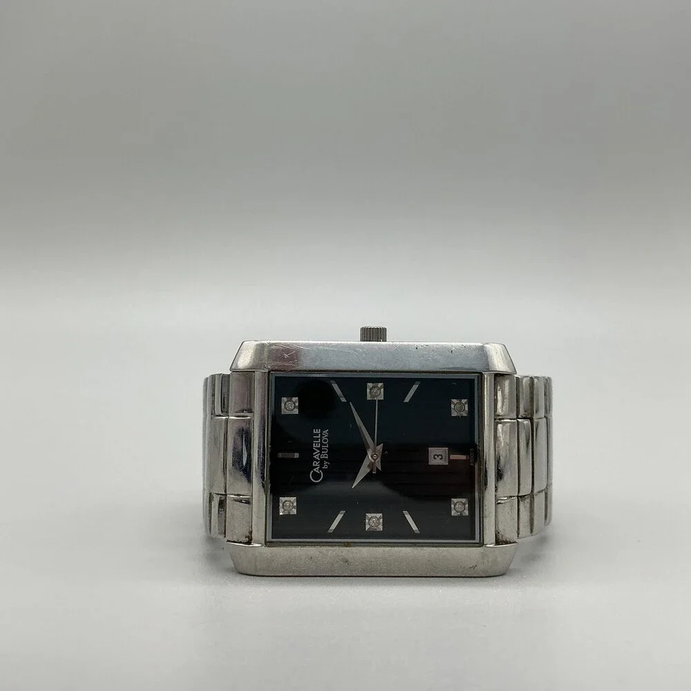 Caravelle By Bulova Mens Watch 33mm Black Dial Stainless Bracelet New Battery 6